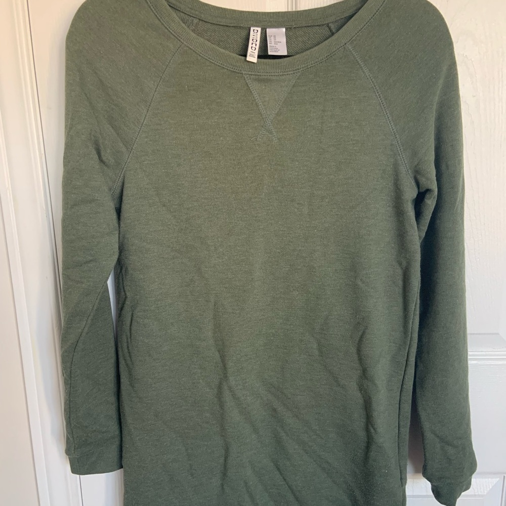 H&M, Olive Green Long Crewneck Sweater, Size: Small